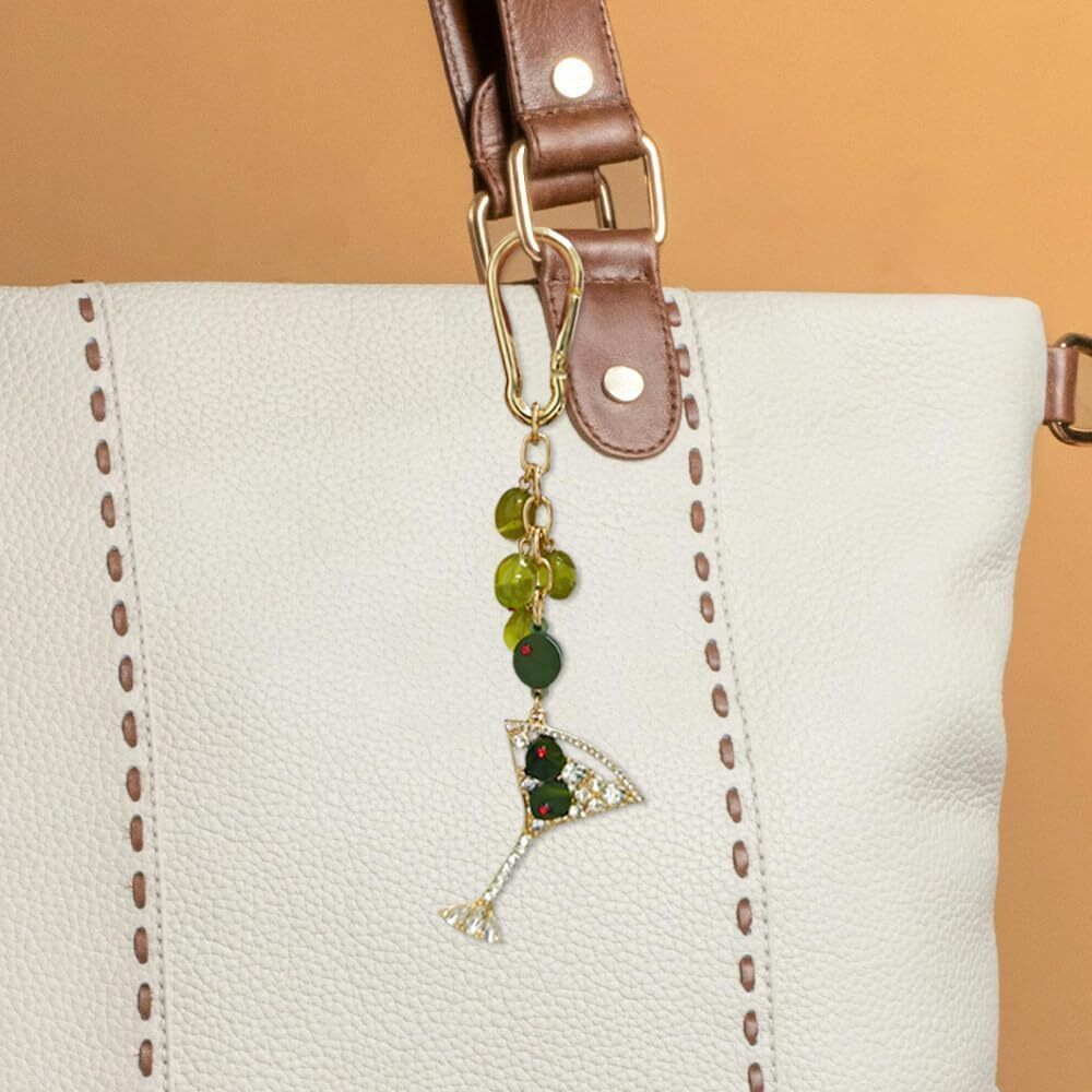 6739 Martini Olive Cute Green Keychains | Bag Charms for Handbags | Gold - Picture 5 of 7